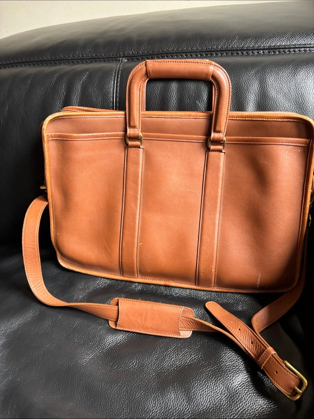 Coach Cognac Leather Briefcase with Shoulder Strap